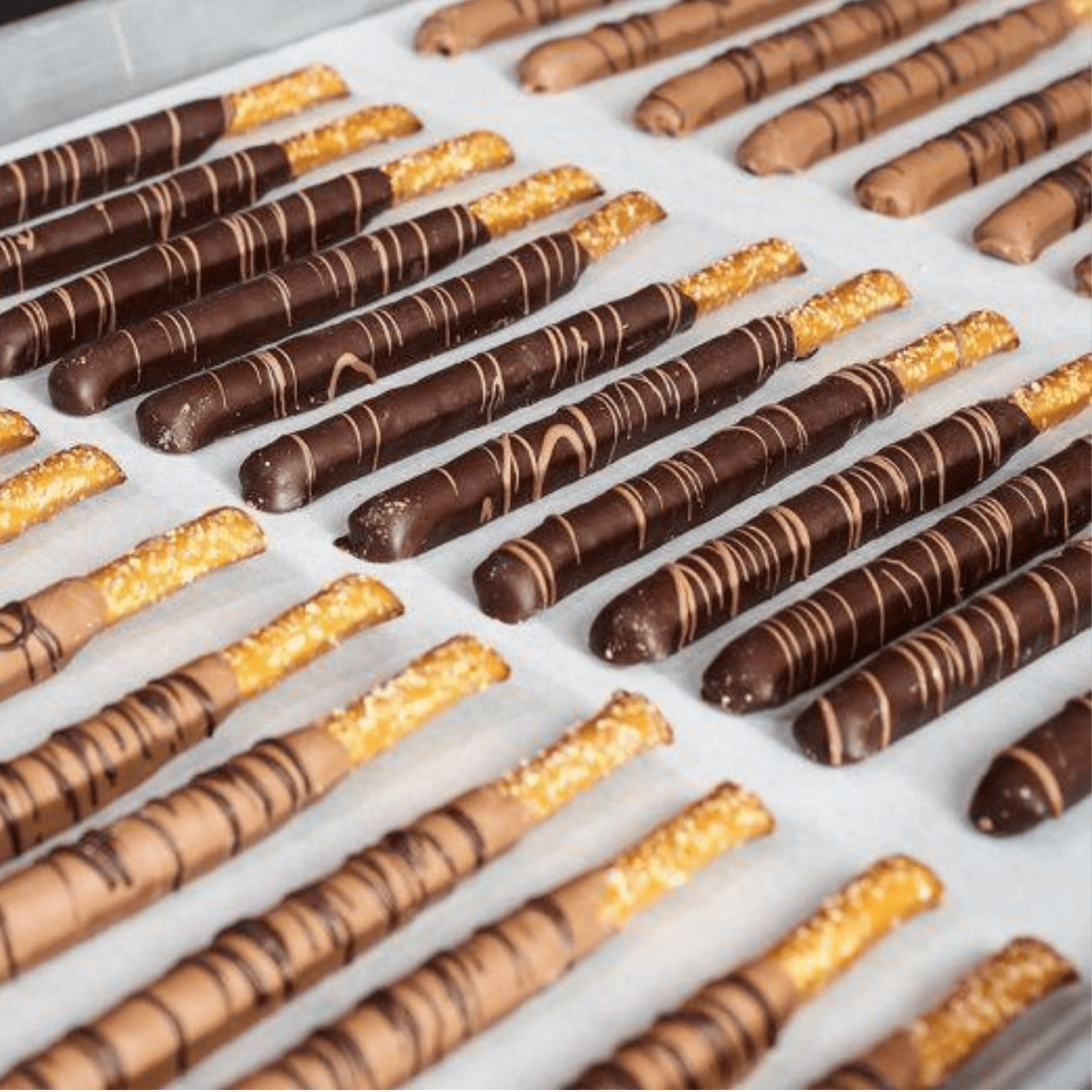 Hand-Dipped Dark Chocolate Covered Pretzel Rods – 12 Piece Bag