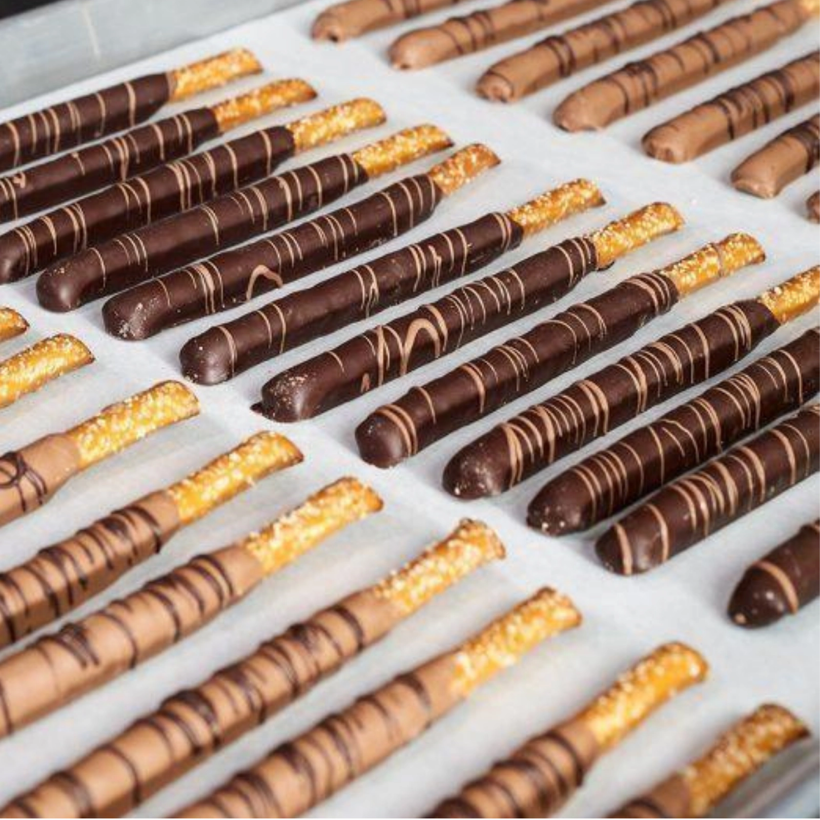 Hand-Dipped Dark Chocolate Covered Pretzel Rods – 12 Piece Bag