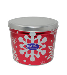 Dark Chocolate Covered Popcorn Tin – Red Snowflake Holiday Tin, 42 oz