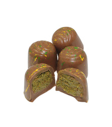 Handmade Gourmet Dubai Truffle 8-Piece Sleeve – Milk Chocolate Pistachio Tahini Ganache