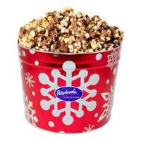 Milk Chocolate Covered Popcorn Tin – Red Snowflake Holiday Tin, 42 oz