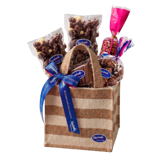 Peterbrooke Tote Bag with Chocolate Assortments with blue ribbon