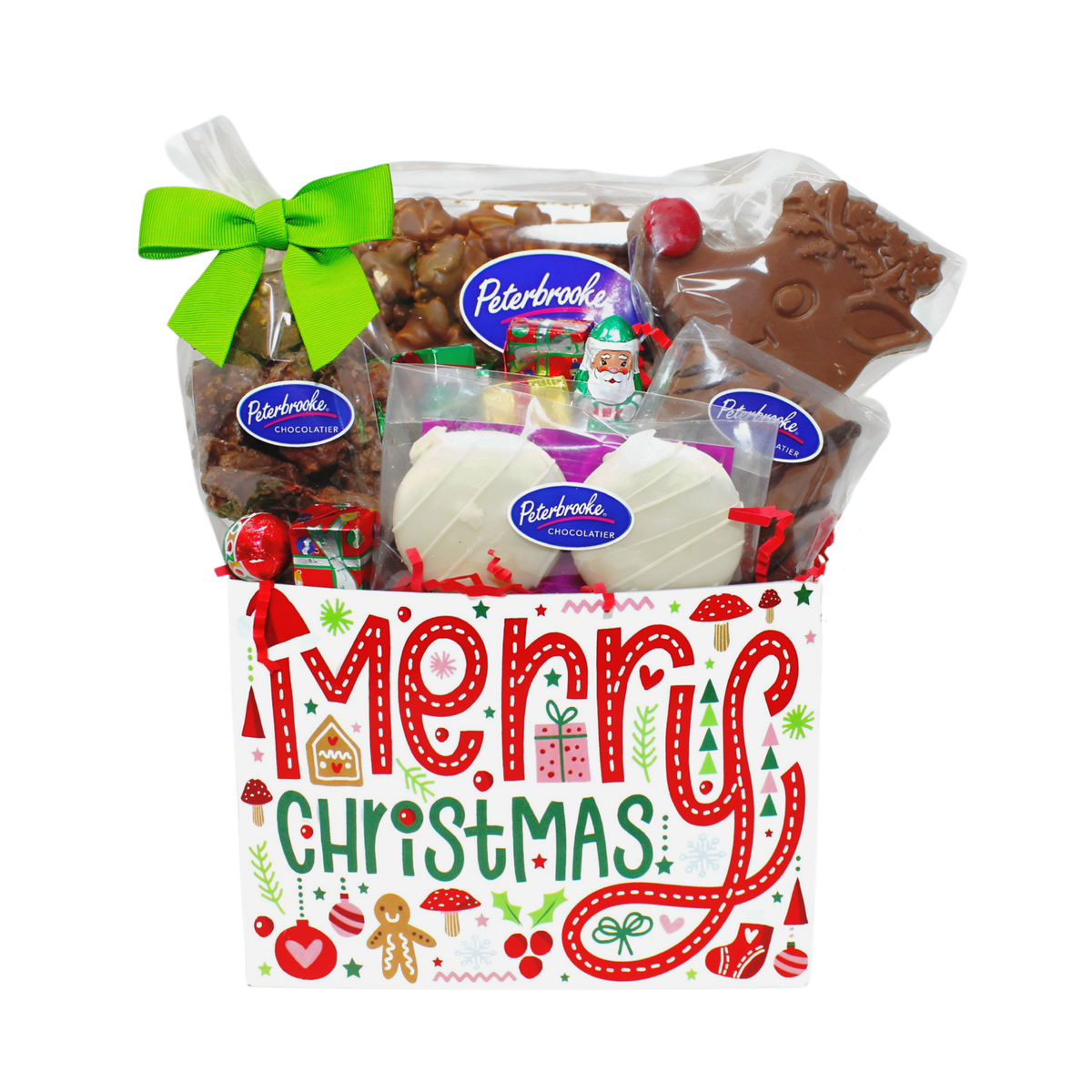 Whimsical Merry Christmas Gift Box of Assorted Chocolates – Holiday Chocolate Gift Basket - Peterbrooke Chocolatier
