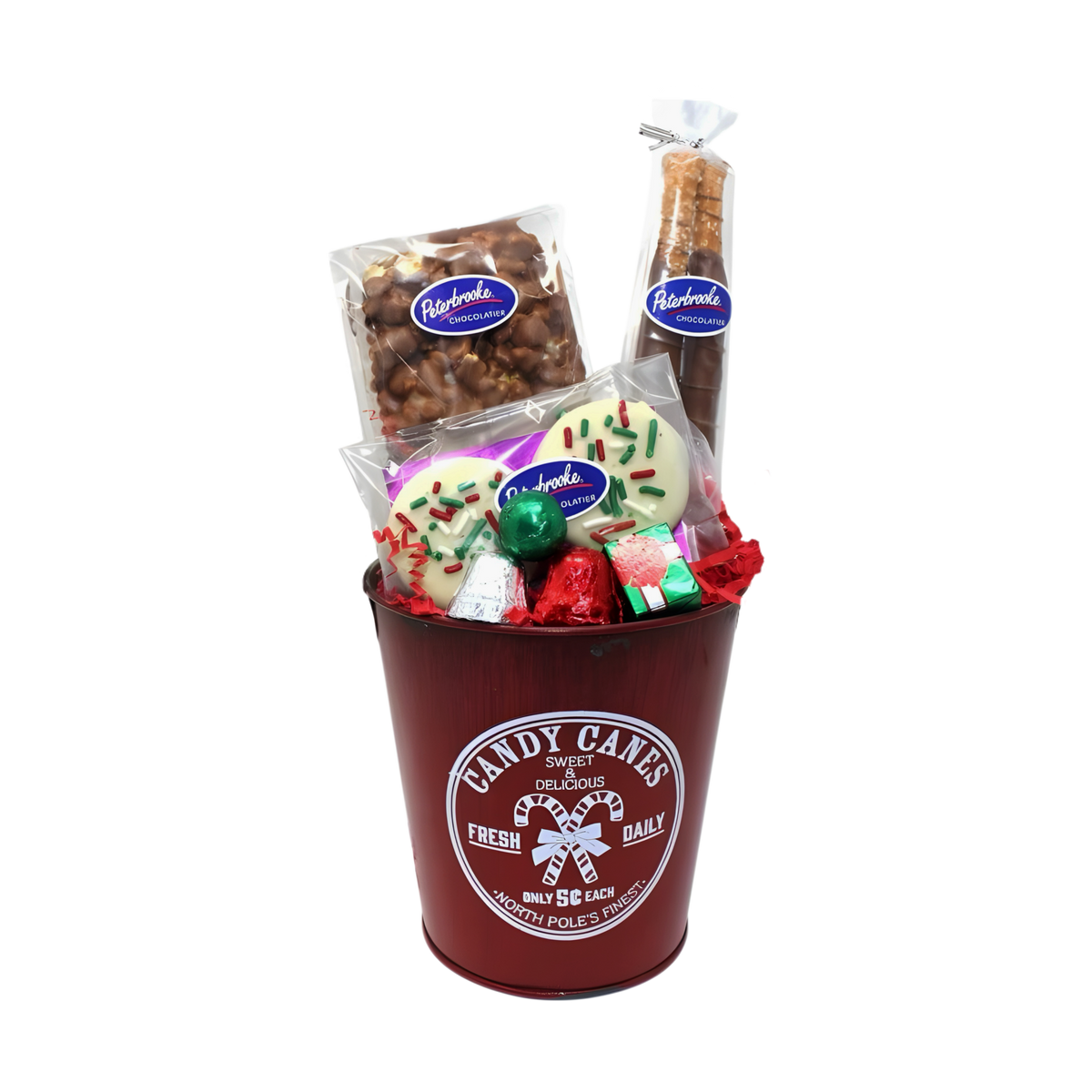 Candy Cane Pail of Assorted Chocolates – Holiday Chocolate Gift Tin - Peterbrooke Chocolatier