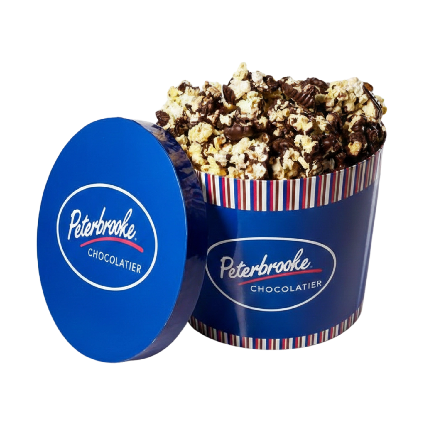 Dark Chocolate Covered Popcorn Tin – Classic Peterbrooke Blue Tin, 42 oz - Peterbrooke Chocolatier