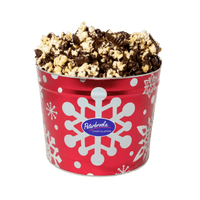 Dark Chocolate Covered Popcorn Tin – Red Snowflake Holiday Tin, 42 oz