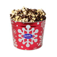 Dark Chocolate Covered Popcorn Tin – Red Snowflake Holiday Tin, 42 oz