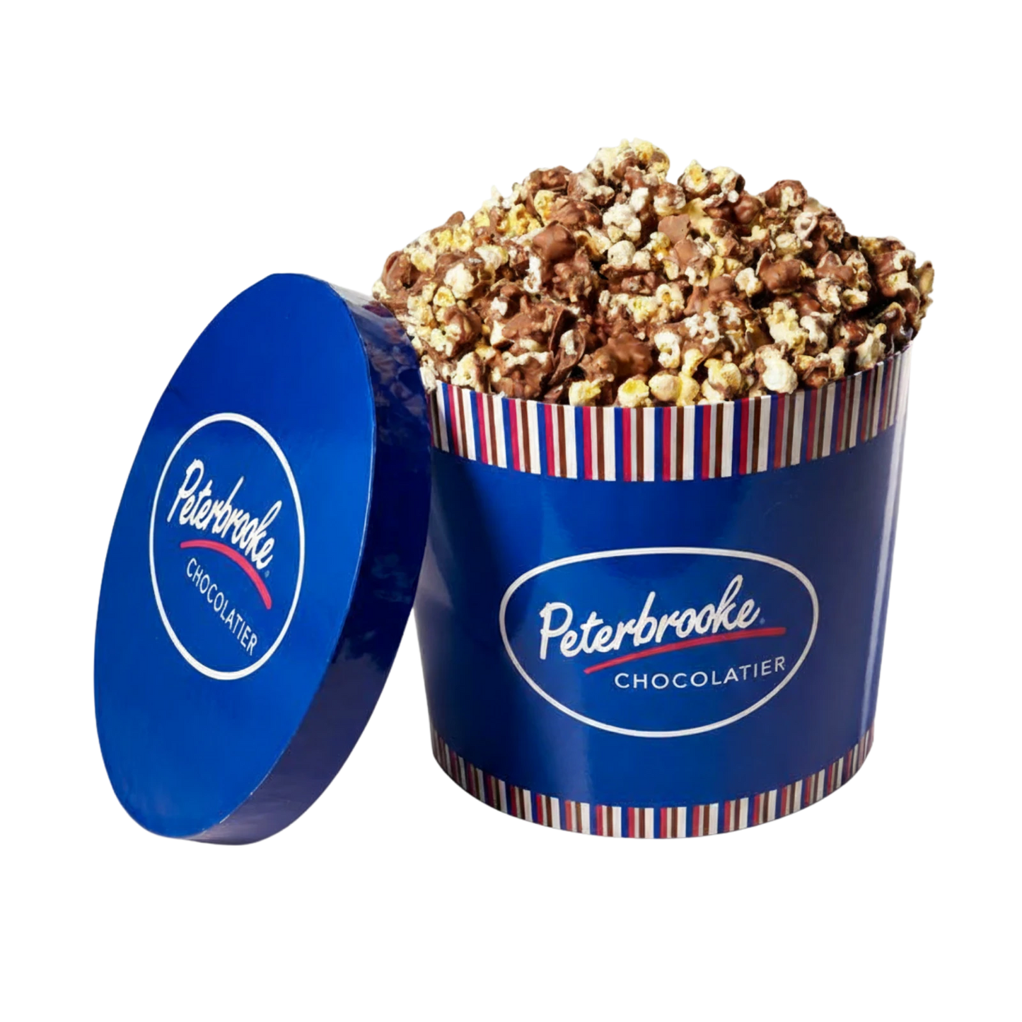 Milk Chocolate Covered Popcorn Tin – Classic Peterbrooke Blue Tin, 42 oz - Peterbrooke Chocolatier