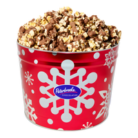 Milk Chocolate Covered Popcorn Tin – Red Snowflake Holiday Tin, 42 oz