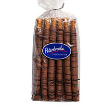 Chocolate-dipped pretzels.