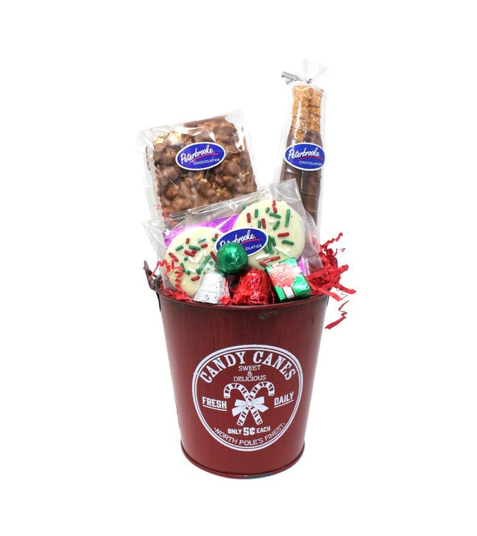 Candy Cane Bucket of Assorted Chocolates - Peterbrooke Chocolatier